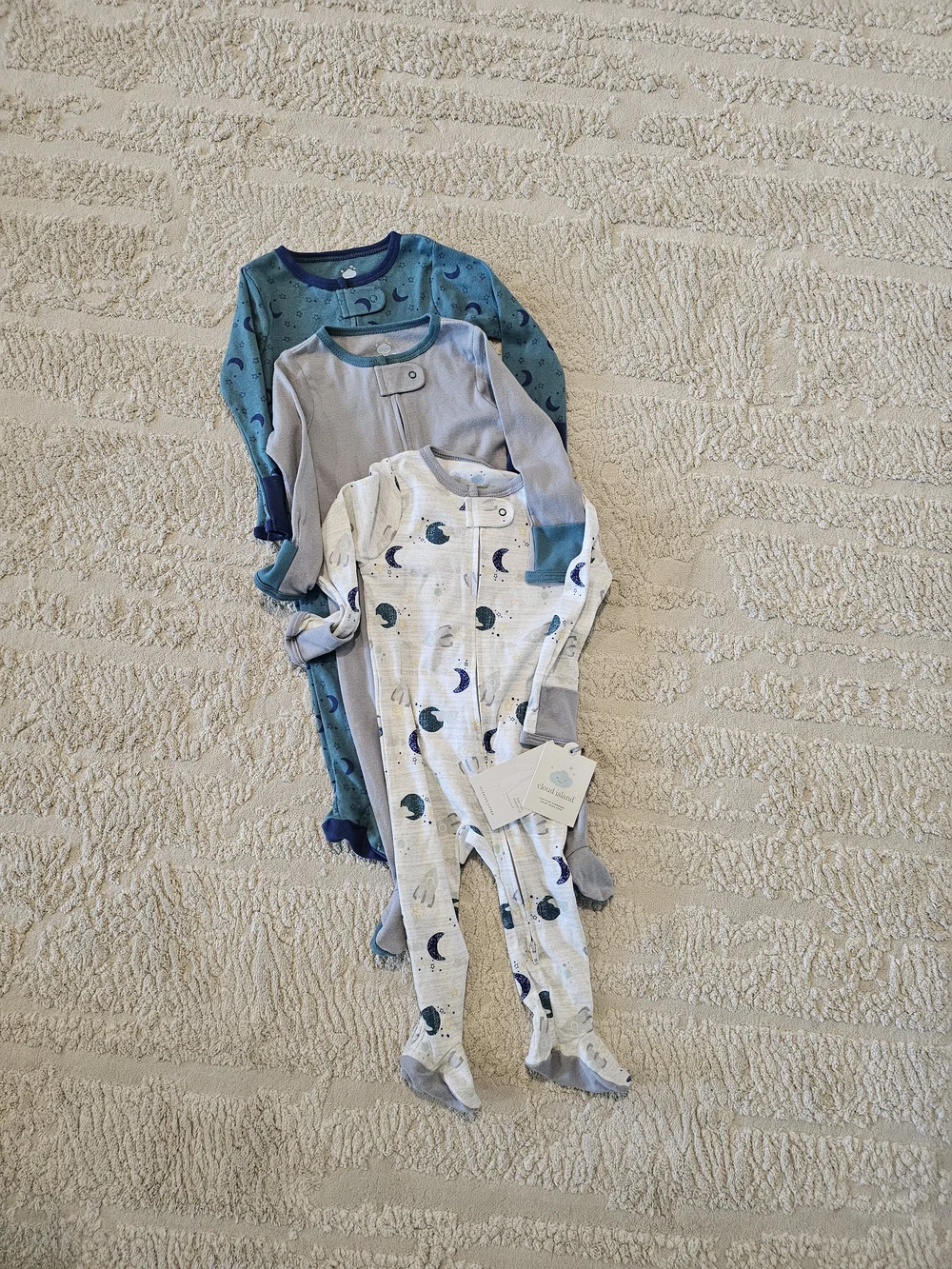 NEW cloud island 3pk Space Long Sleeve Sleepers Footed Pajamas 6-9m